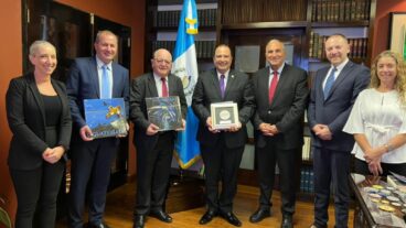 KKL-JNF delegation concluding its meeting with Guatemalan Foreign Minister Mario Bukaro, center, on March 29, 2022. Photo courtesy of KKL-JNF