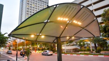 LumiWeave is being tested by Tel Aviv to provide shade by day and illumination by light, powered only by the sun. Photo courtesy of Tel Aviv Global & Tourism
