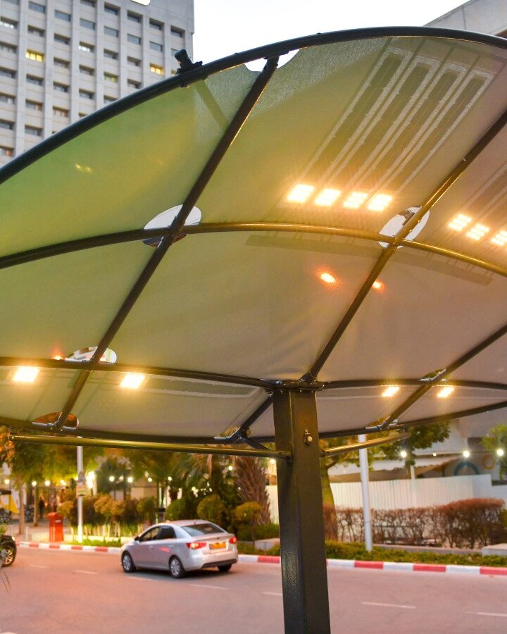 LumiWeave is being tested by Tel Aviv to provide shade by day and illumination by light, powered only by the sun. Photo courtesy of Tel Aviv Global & Tourism