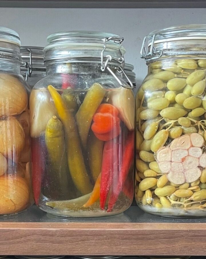 Jars of pickled fruits and vegetables in the kitchen/lab of Noa Herzberg, the Serial Pickler. Photo by Noa Berman-Herzberg