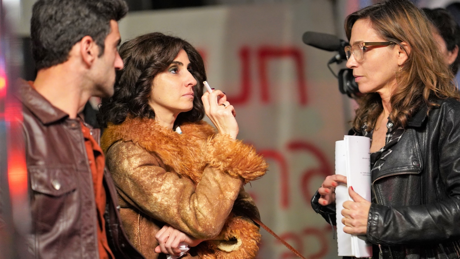 Israeli director Zohar Wagner, far right, on set of “Savoy” with actors Dana Ivgy and Amir Bitton. Photo by Michael Olmert courtesy of Jerusalem Film Festival