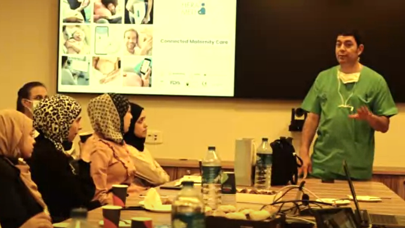 Dr. Avi Tsur training female Palestinian health workers. Screenshot from Sheba Medical Center video