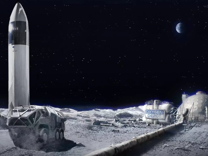 Artist's rendering of an oxygen production, liquification and storage facility on the Moon. Image courtesy of Helios