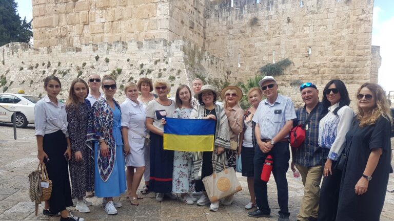 Dr. Avi Ramot, fourth from right, giving an accessibility tour of Jerusalem’s Old City to visiting officials from Ukraine, September 6, 2022. Photo courtesy of SHEKEL