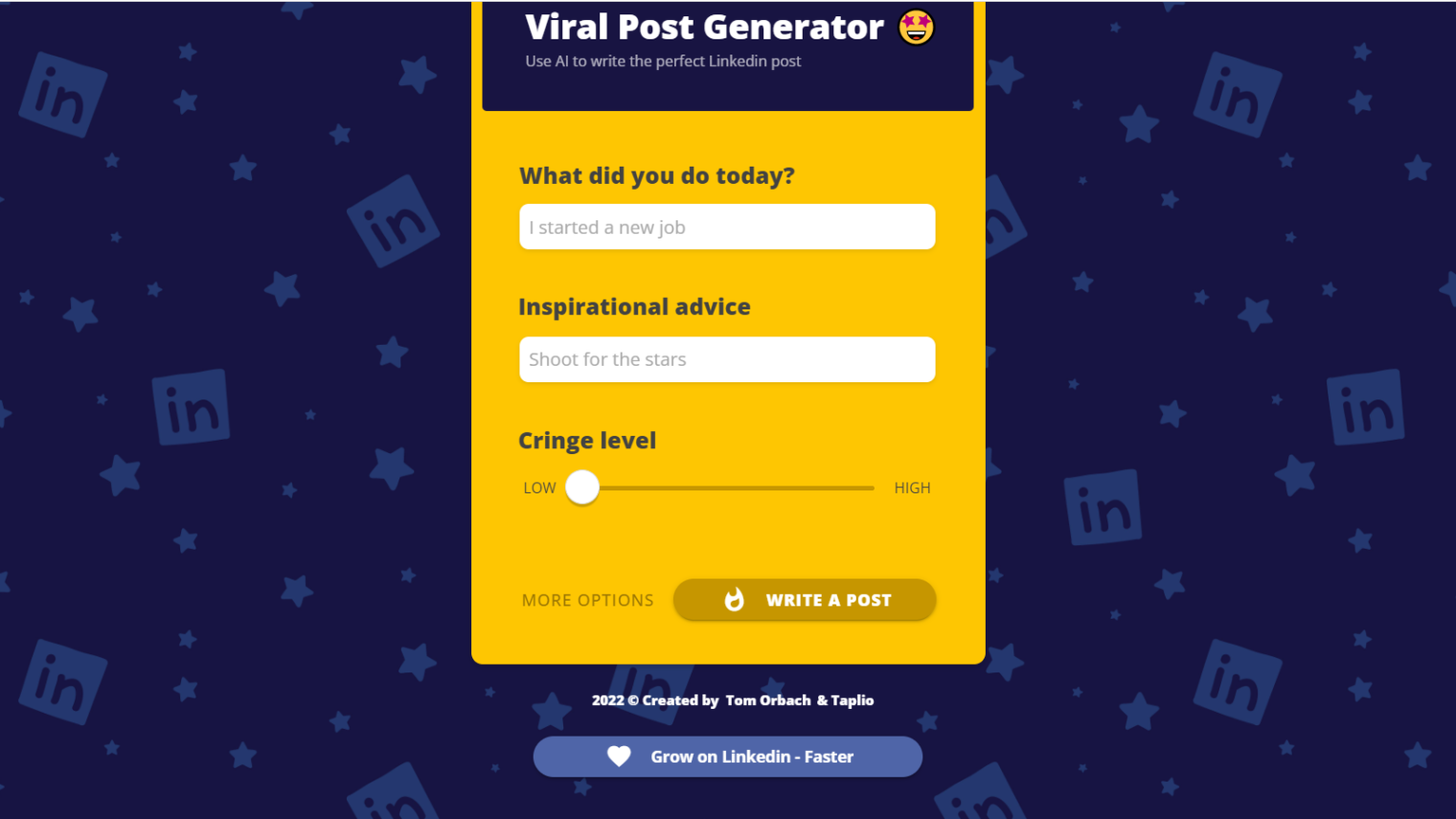 Screenshot of the home page of LinkedIn Viral Post Generator