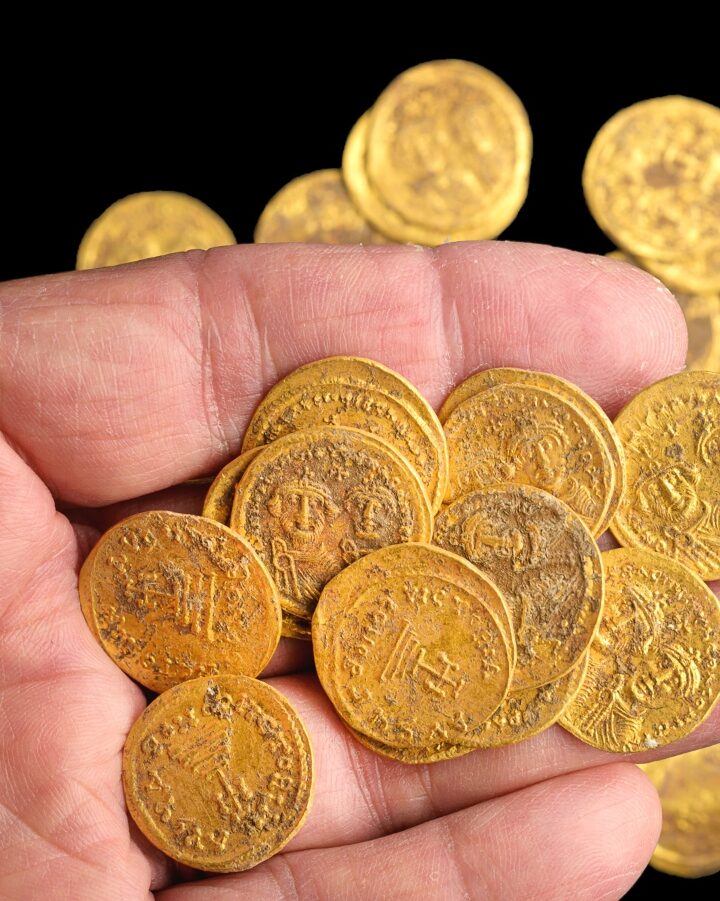 The gold coin hoard. Photo by Dafna Gazit/IAA