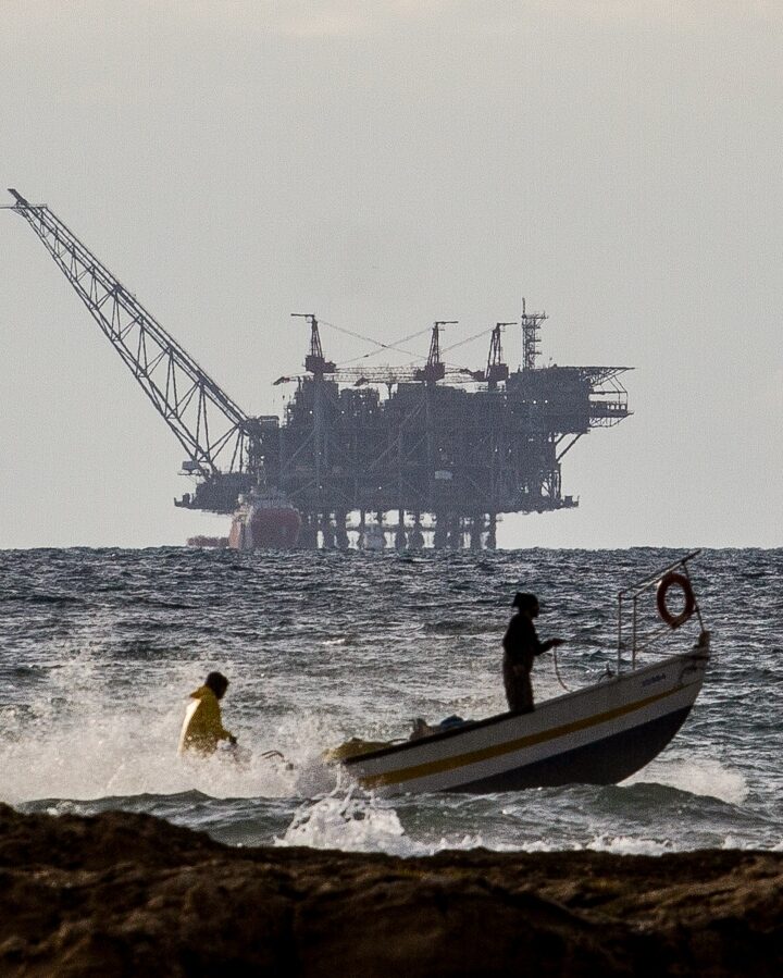 View of the Israeli Leviathan gas processing rig on January 1, 2020. Photo by Flash90