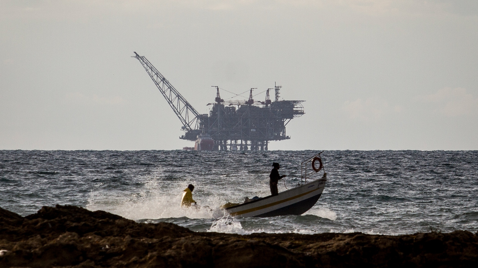 View of the Israeli Leviathan gas processing rig on January 1, 2020. Photo by Flash90