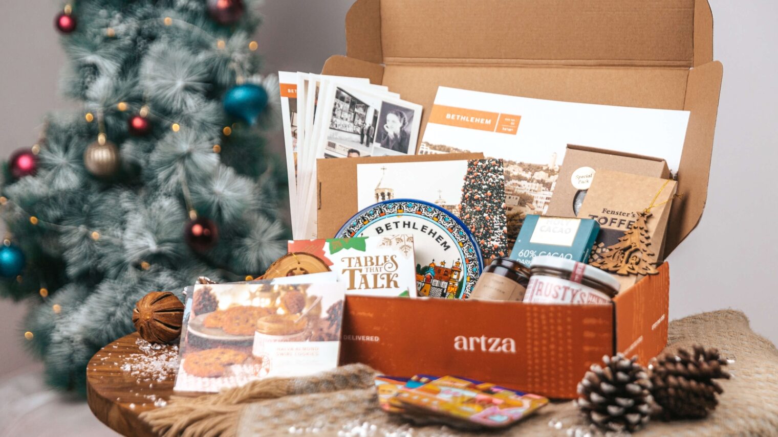 The “Christmas special” box of Israeli-made goods. Photo courtesy of Artza