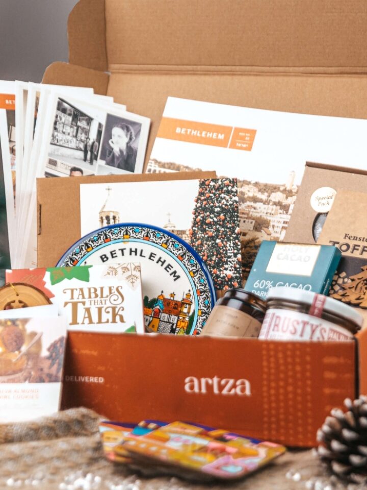 The â€œChristmas specialâ€� box of Israeli-made goods. Photo courtesy of Artza