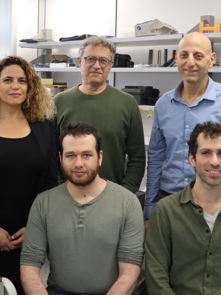 The TAU-SAT3 team, clockwise from top left: Orly Blumberg, Prof. Ofer Amrani, Prof. Meir Ariel, Dr. Dolev Bashi and Idan Finkelstein. Photo courtesy of Tel Aviv University