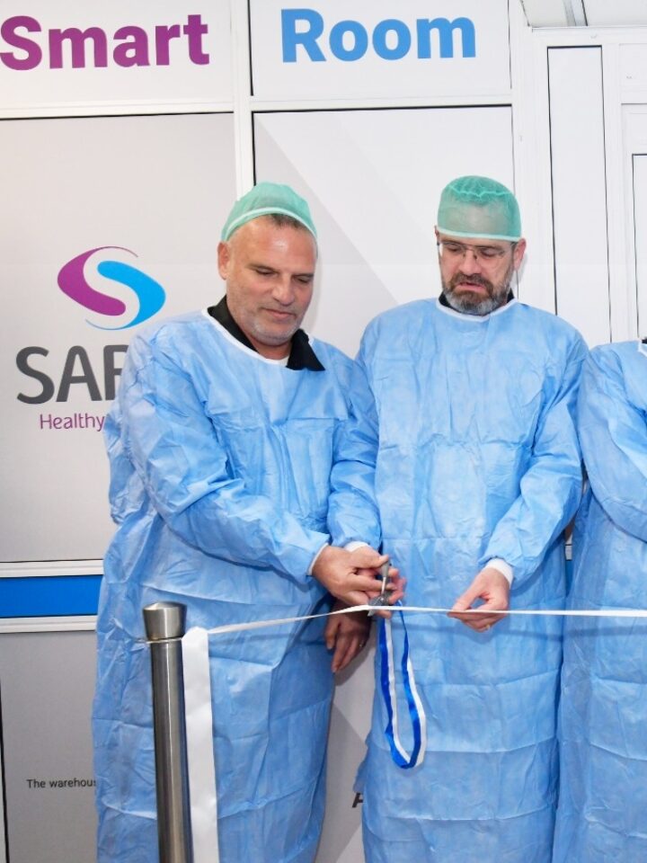 From left, Dror Peer, Galilee Medical Center deputy administrative director and procurement manager; Autonomi CEO Yoav Kastel; GMC CEO Prof. Masad Barhoum; Sarel CEO Avi Buskila. Photo by Roni Albert