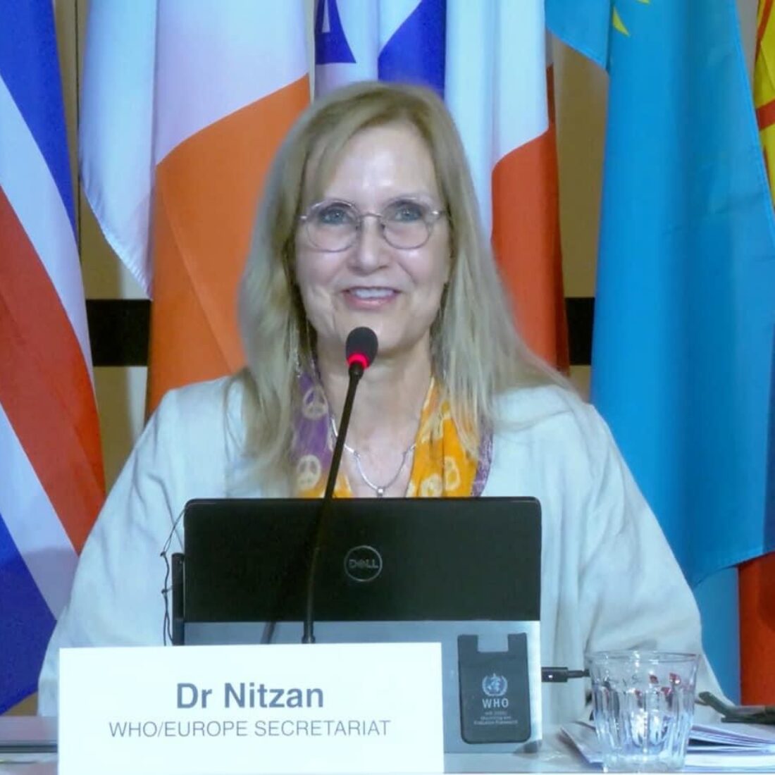 Dr. Dorit Nitzan speaking before the WHO European Regional Committee. Photo courtesy of Dorit Nitzan