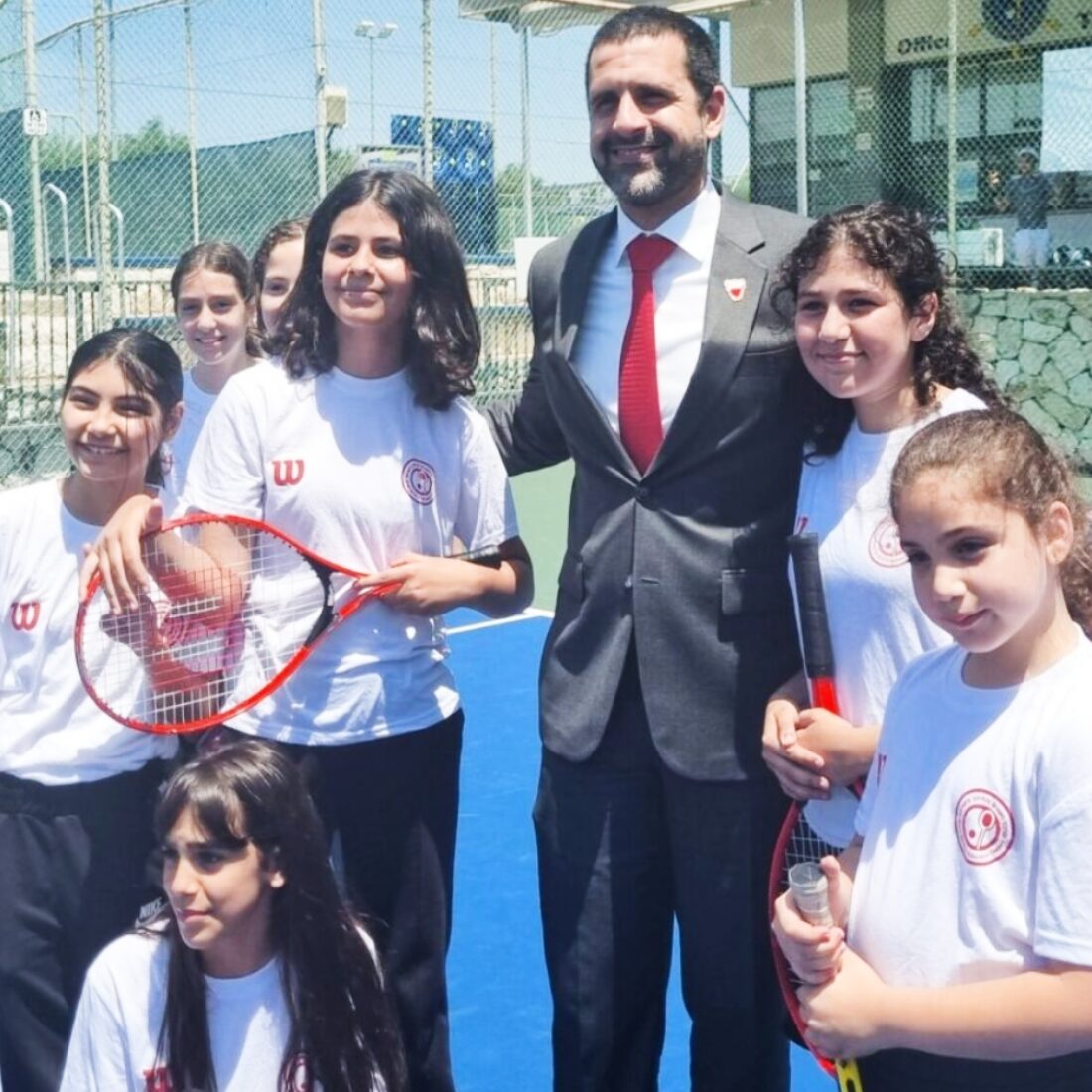 Bahrain’s Ambassador to Israel, Khaled Yousif Al-Jalahma, visiting Israel Tennis & Education Center, July 2022. Photo courtesy of ITEC