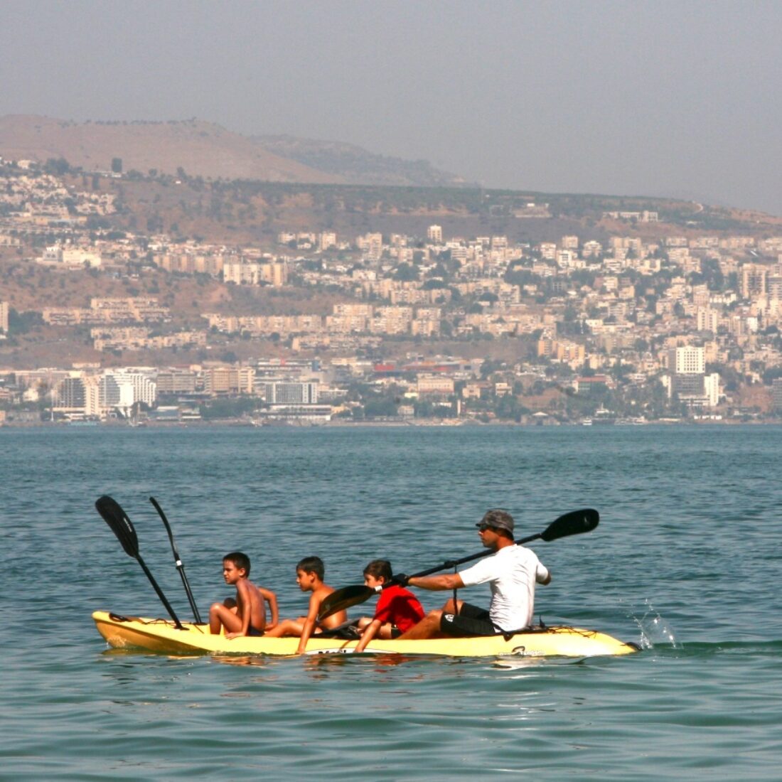 Children kayaking in the Sea of Galilee. Photo by Chen Leopold/FLASH90