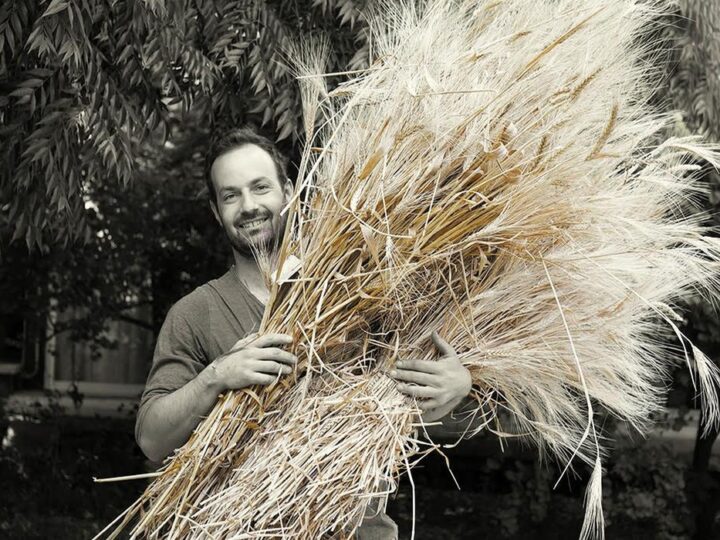 Hagay Ben Yehuda mills his breadmaking wheat onsite in Tel Aviv. Photo by Noa Ben Yehuda