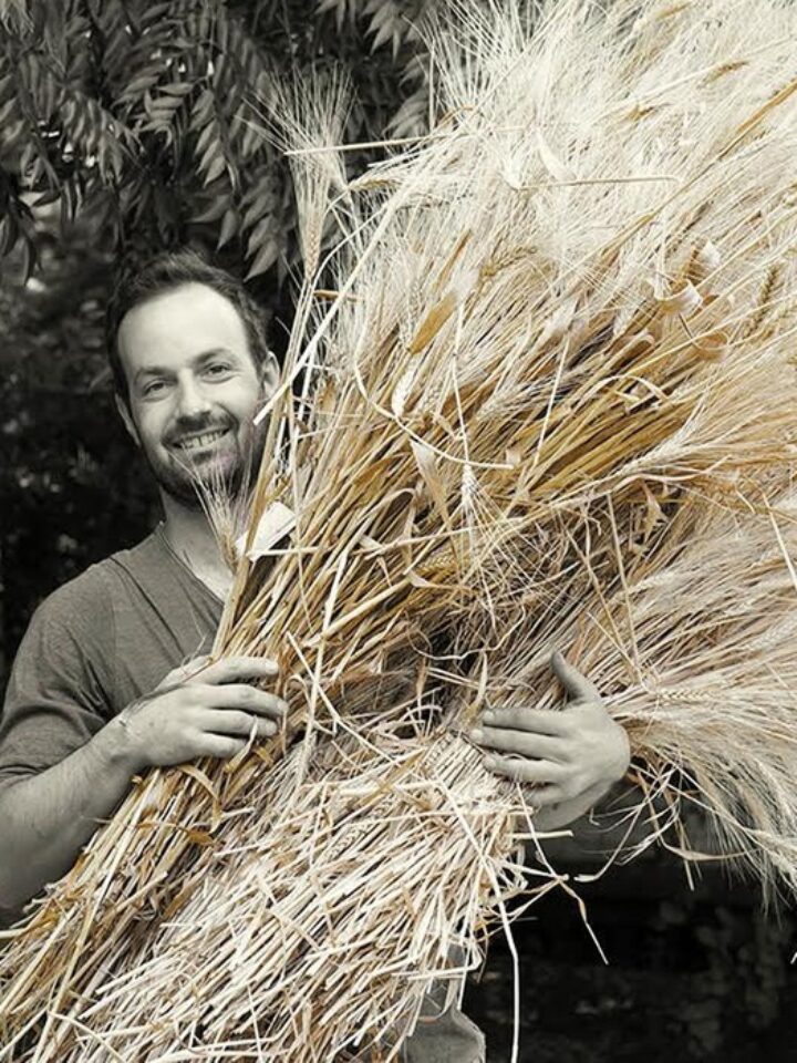 Hagay Ben Yehuda mills his breadmaking wheat onsite in Tel Aviv. Photo by Noa Ben Yehuda