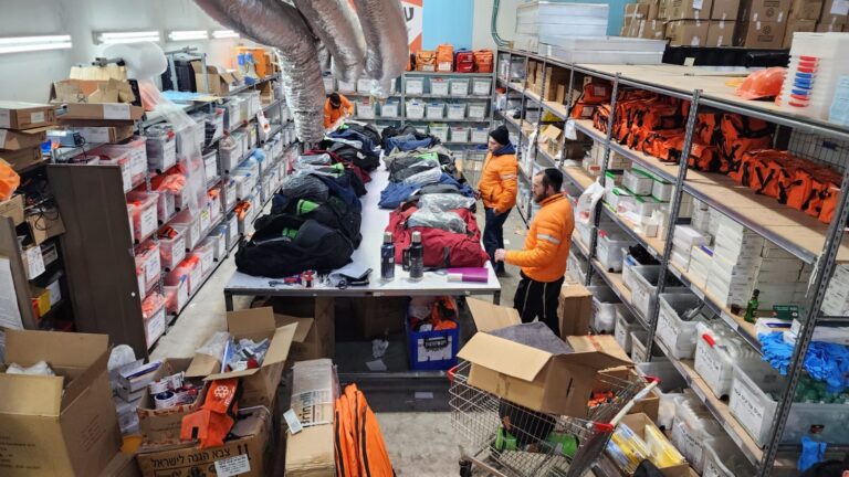 United Hatzalah volunteers prepare the emergency aid cargo. Photo courtesy of United Hatzalah