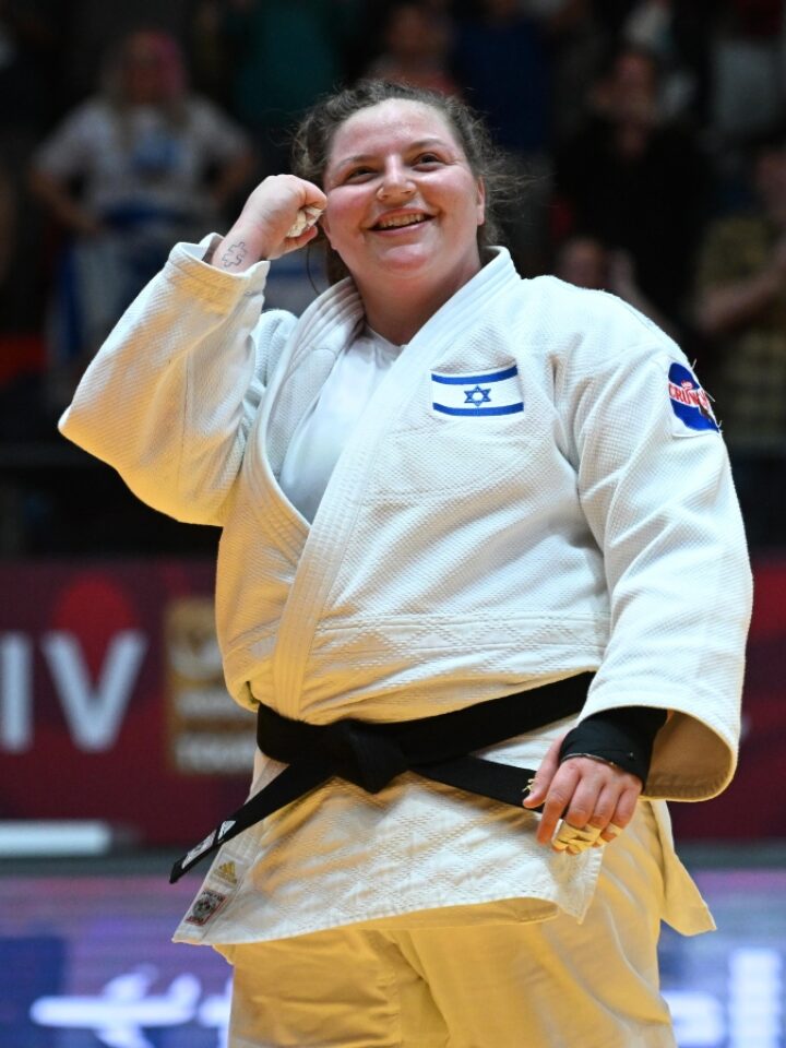 Raz Hershko celebrating her win at the Tel Aviv Grand Slam 2023. Photo © Tamara Kulumbegashvili/IJF