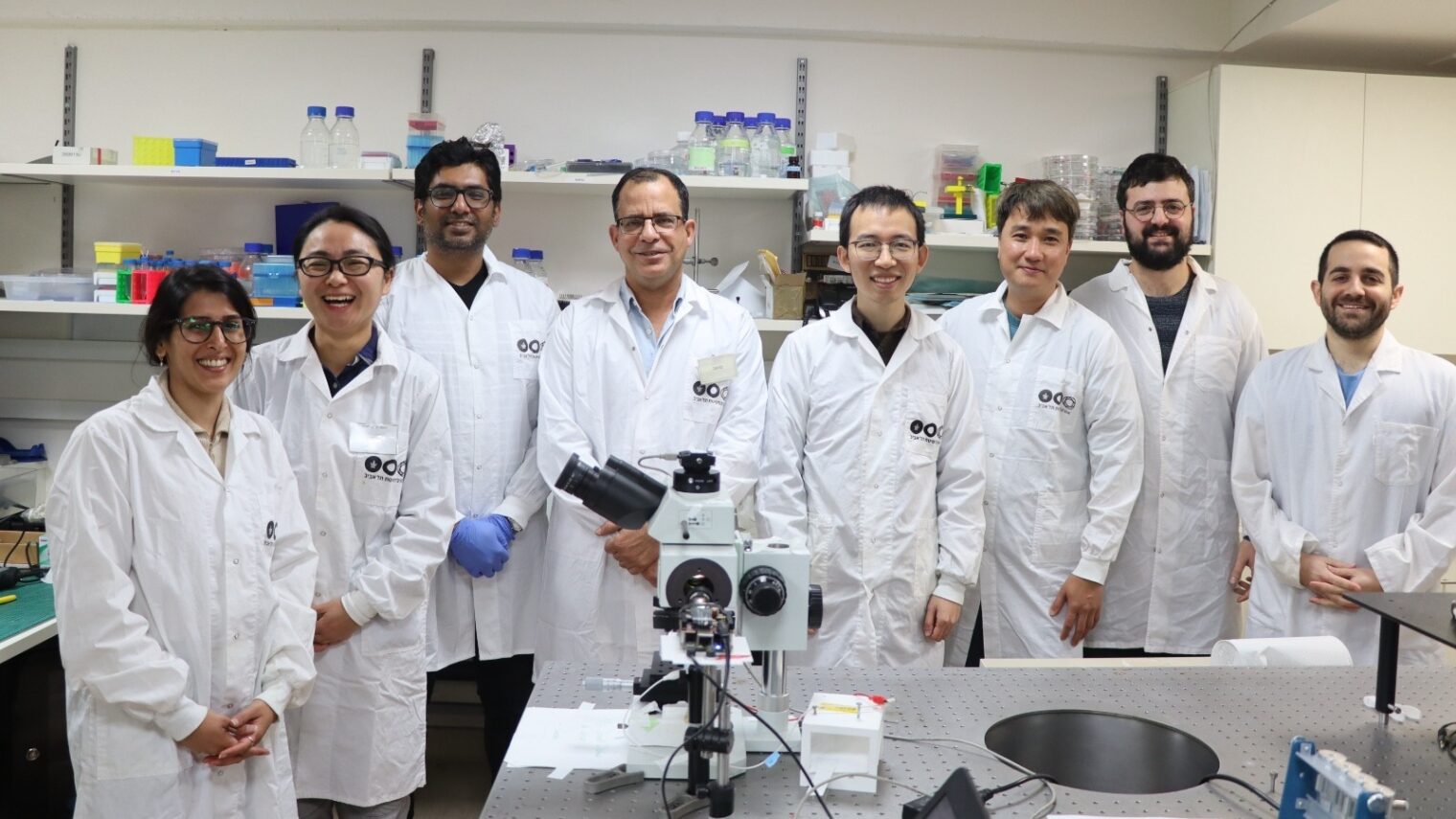 Tel Aviv University research team that developed the micro robot. Photo courtesy of Tel Aviv University