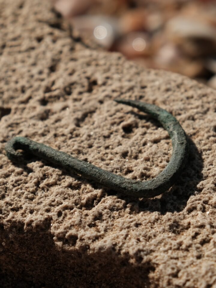The 6,000-year-old copper fishing hook. Photo by Emil Aladjem/Israel Antiquities Authority