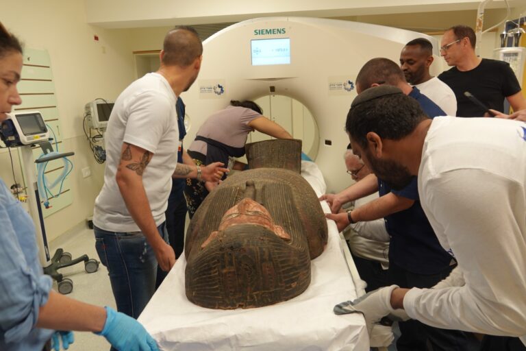 Why did two Egyptian coffins get CT scans at a Jerusalem hospital?