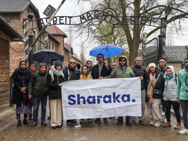 A multiethnic Sharaka delegation at Auschwitz. Photo courtesy of Sharaka