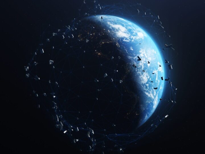 A 3D rendering of the satellite network around Earth. Photo by Frame Stock Footage, via Shutterstock