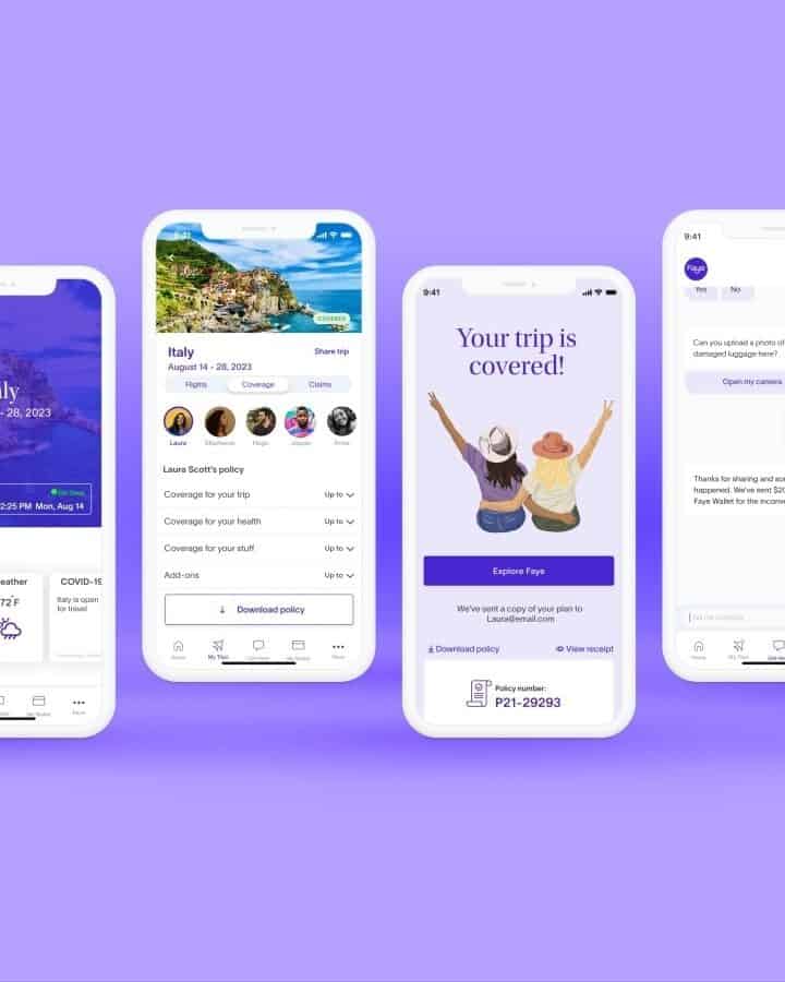 Faye offers AI-powered travel insurance and services. Image courtesy of Faye