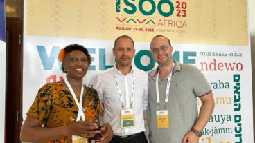Sheba doctors Ido Didi Fabian, center, and Mattan Arazi with a participating physician at the International Society of Ocular Oncology conference in Kenya. Photo by Amital Isaac