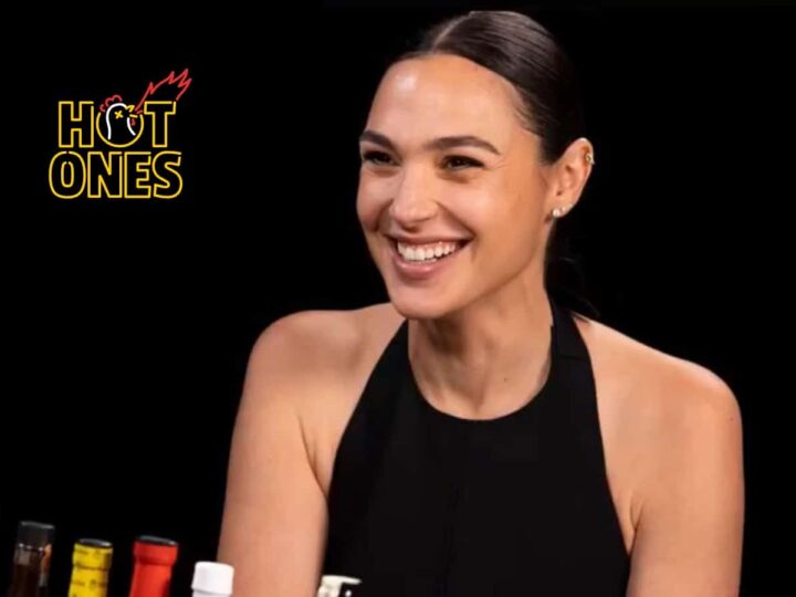 Gal Gadot appears on “Hot Ones.” Image via First We Feast on Twitter