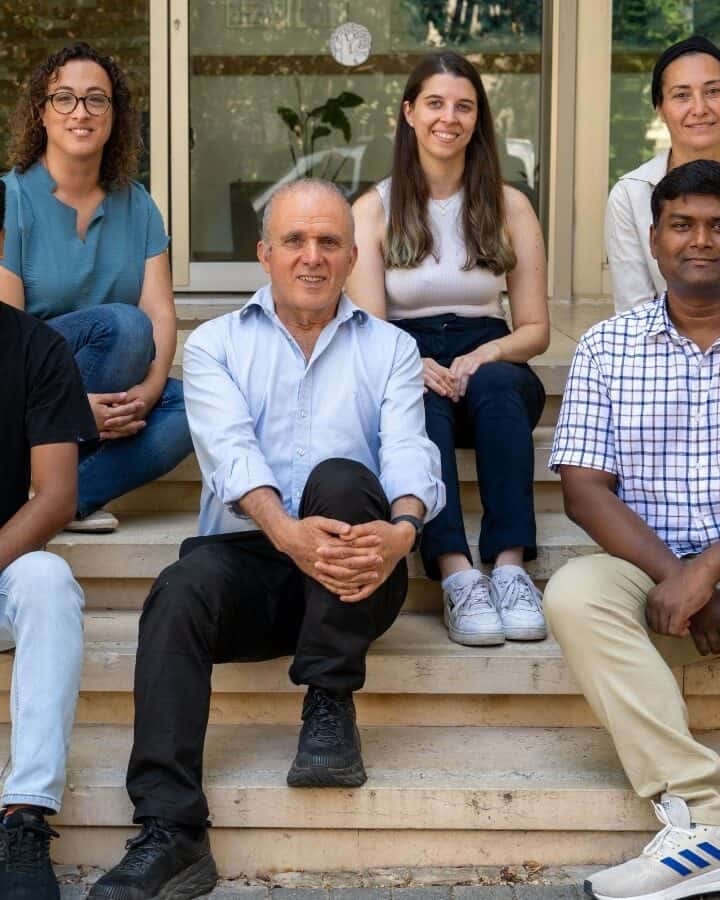 Researchers, from left back row, Dr. Roni Oren, Anna Rudnitsky and Dr. Mirie Zerbib; and front row, Nitin Gupta, Prof. Yosef Yarden and Dr. Suvendu Giri. Photo courtesy of Weizmann Institute