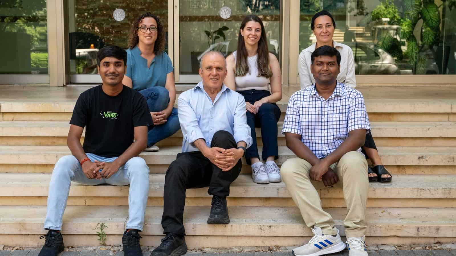 Researchers, from left back row, Dr. Roni Oren, Anna Rudnitsky and Dr. Mirie Zerbib; and front row, Nitin Gupta, Prof. Yosef Yarden and Dr. Suvendu Giri. Photo courtesy of Weizmann Institute
