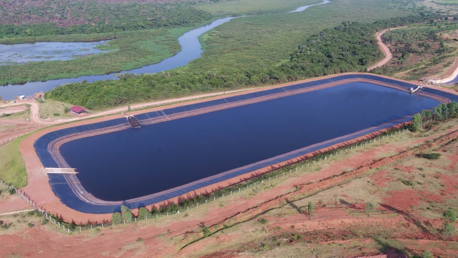 The reservoir purpose-built for the Gabiro Agribusiness Hub in Rwanda. Photo courtesy of Netafim