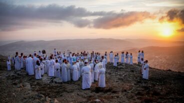 Samaritans celebrating Sukkot on Mount Gerizim in Israel. Photo by Nasser Ishtayeh/Flash90
