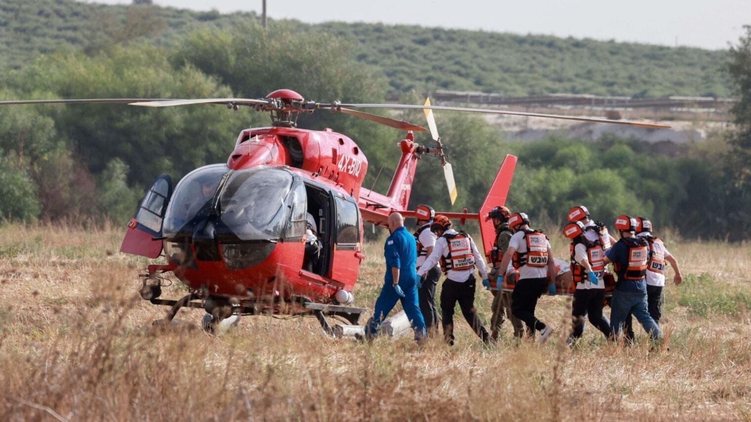A Magen David Adom helicopter ready to medevac war victims. Photo courtesy of MDA
