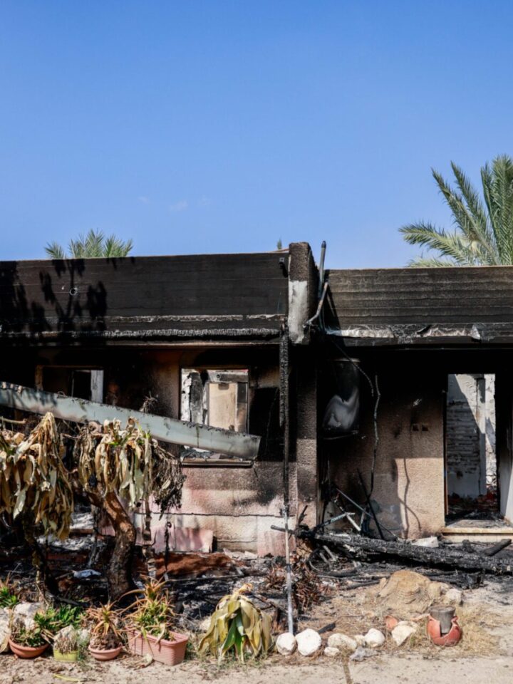 Houses burned by Hamas terrorists at Kibbutz Kfar Aza, near the Israeli-Gaza border, in southern Israel, October 10, 2023. Photo by Chaim Goldberg/Flash90