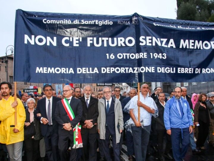 The Italian president, the mayor of Rome, Holocaust survivors and members of the city’s Jewish community march to commemorate the Holocaust. Photo by Luca Soninno