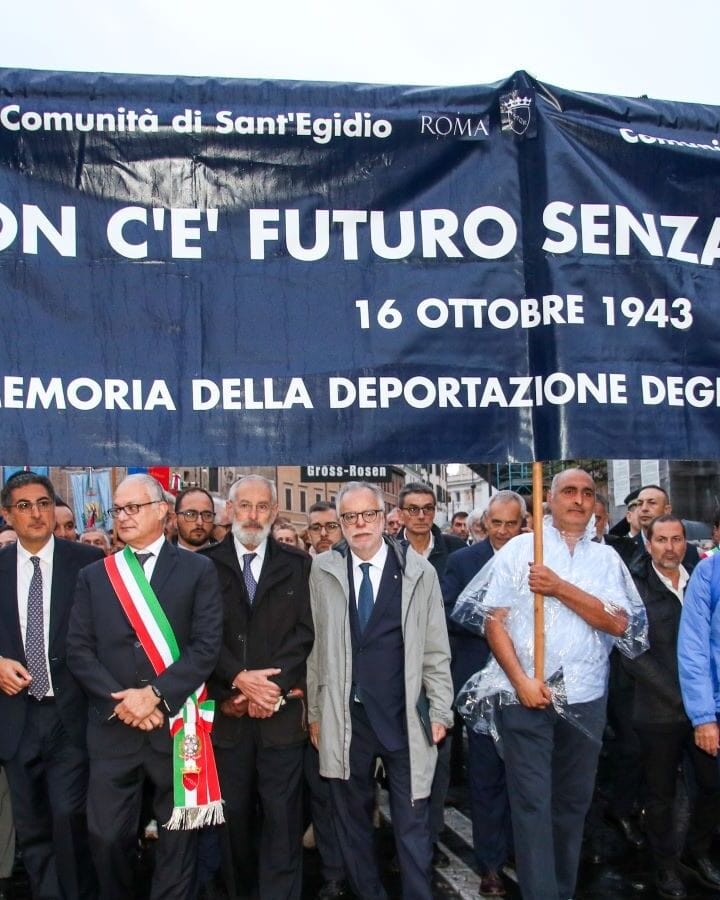 The Italian president, the mayor of Rome, Holocaust survivors and members of the city’s Jewish community march to commemorate the Holocaust. Photo by Luca Soninno
