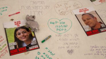 Well-wishers have left messages of support at Captives Square in Tel Aviv. Photo by John Jeffay