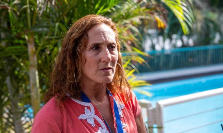 Debra Kalmanowitz, art therapist for evacuees from Nir Oz at Isrotel Yam Suf hotel, Eilat. Photo by John Jeffay