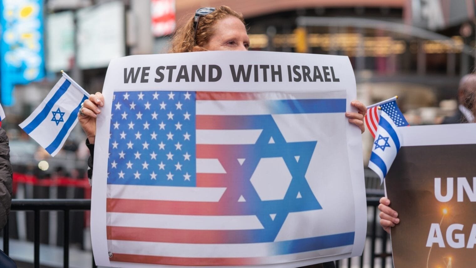 An Israel supporter in New York City. Photo by Steve Sanchez Photos via Shutterstock.com