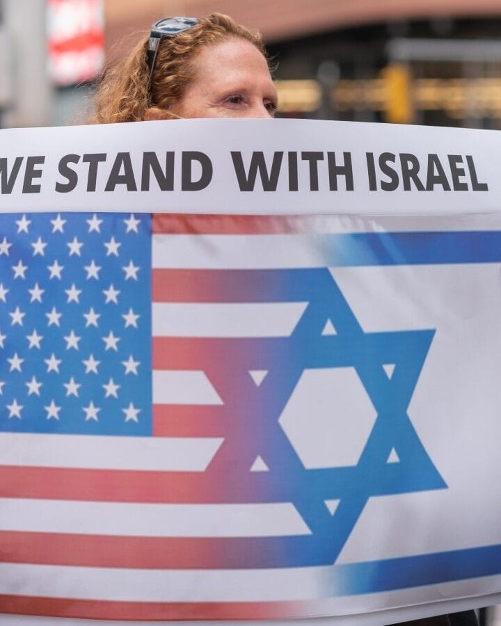 An Israel supporter in New York City. Photo by Steve Sanchez Photos via Shutterstock.com