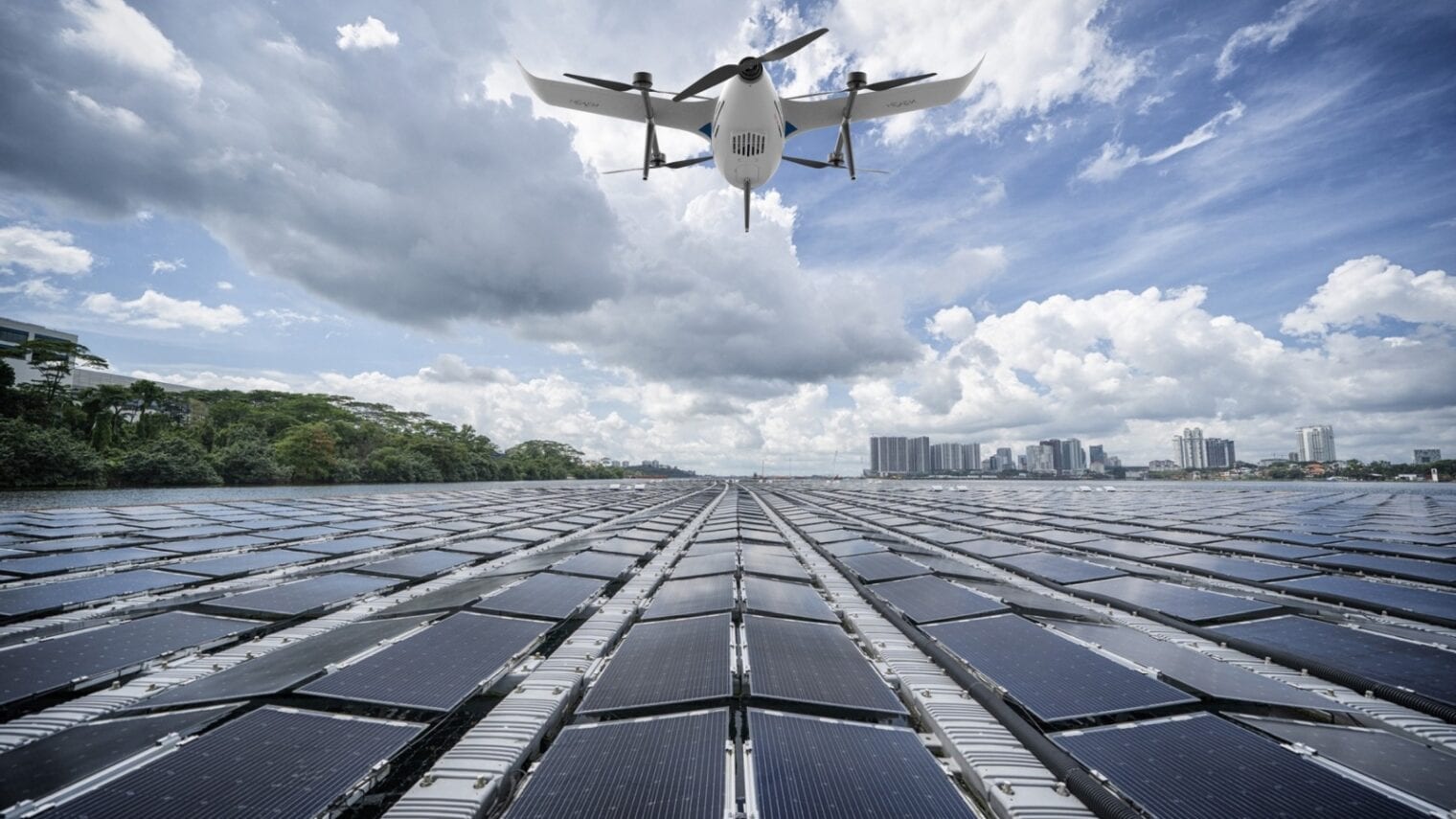 A Heven drone over a solar farm. Photo courtesy of HevenDrones
