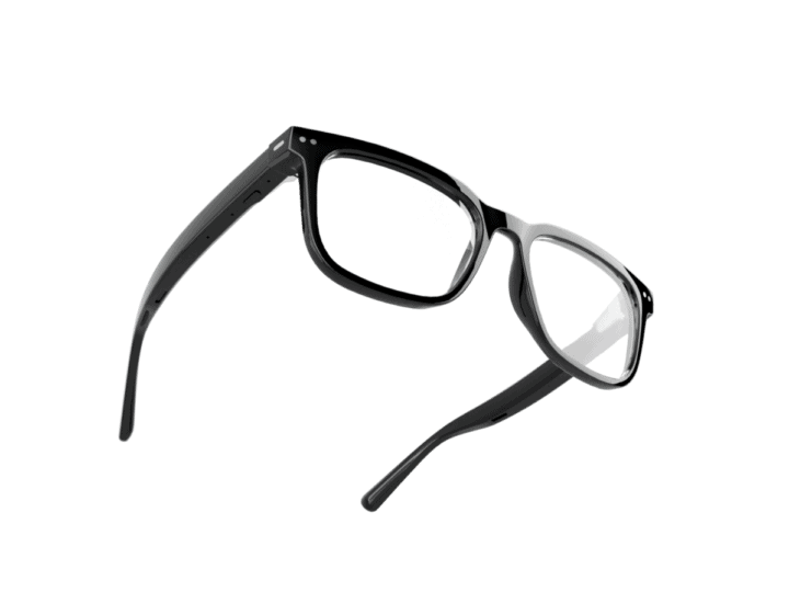 Hearing aids incorporated into eyeglass frames. Photo courtesy of Nuance Hearing