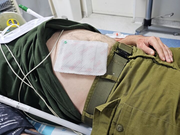Rescue Heat patch in use on a wounded soldier. Photo courtesy of Rambam Health Care Campus