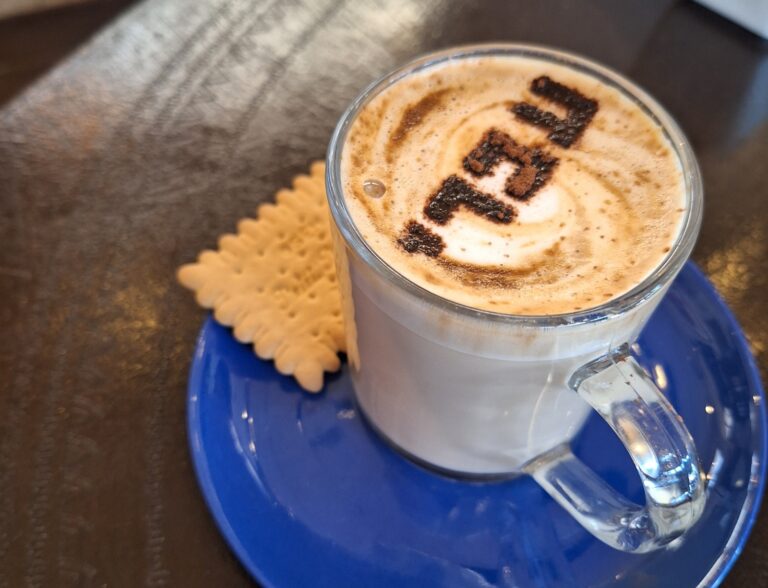 Coffee at Ivri is served with a petit beurre cookie on the side. Photo by Elana Shap