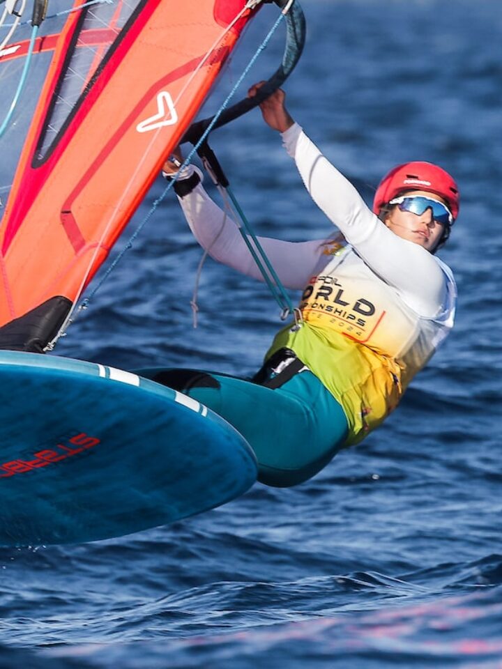 Israelâ€™s Sharon Kantor at the 2024 iQFOiL Worlds in Lanzaroteâ€™s Marina RubicÃ³n, February 2. Photo Â© Sailing Energy / iQfoil Class