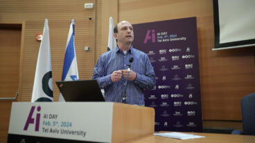 Tel Aviv University Prof. Noam Shomron speaking about AI and resilience at AI Day at Tel Aviv University. Photo by Dror Sithakol