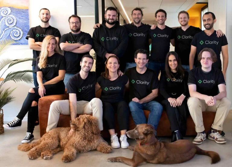 Clarity.ai’s team. Cofounder and CEO Michael Matias is in the front row, far left. Photo courtesy of Clarity.ai
